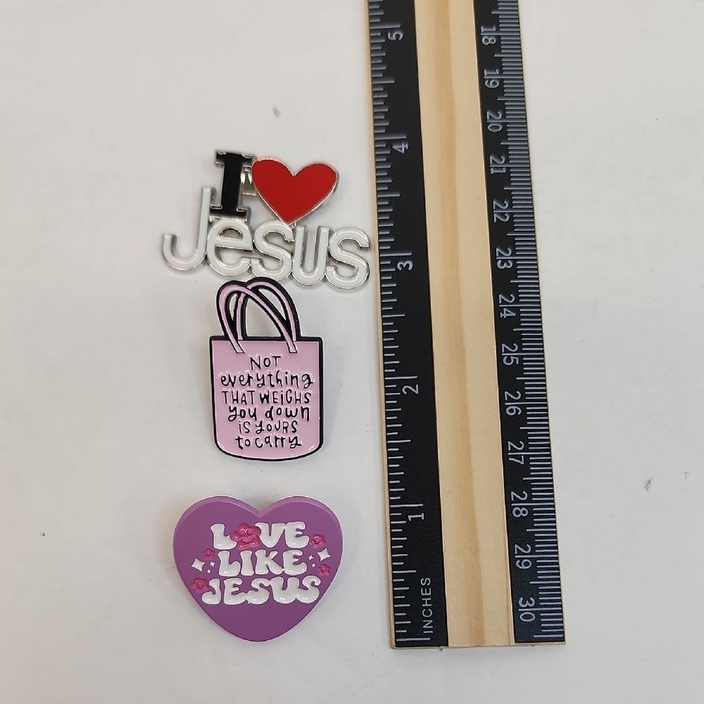 Christian Enamel Pin Set Love Like Jesus Pink Red Purple Heart Pins - Picture 6 of 6